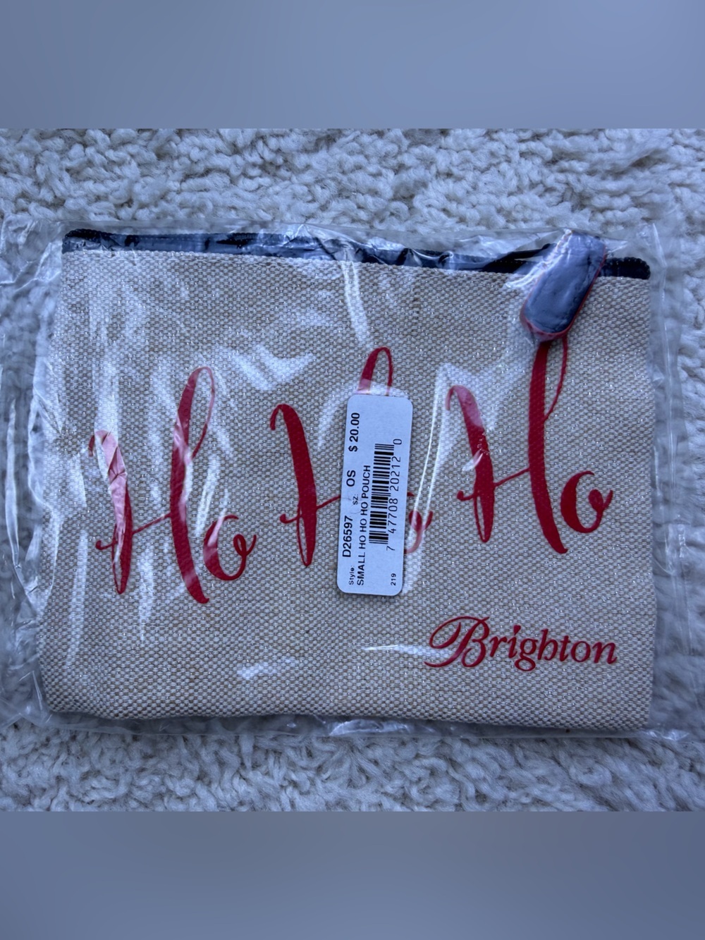 Brighton Natural Canvas Pouch with Red Holiday Script NEW - Picture 1 of 6